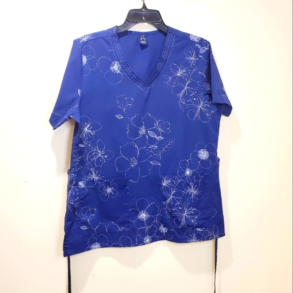 Barco Uniforms Women's Scrub Top Navy Blue And White Size M